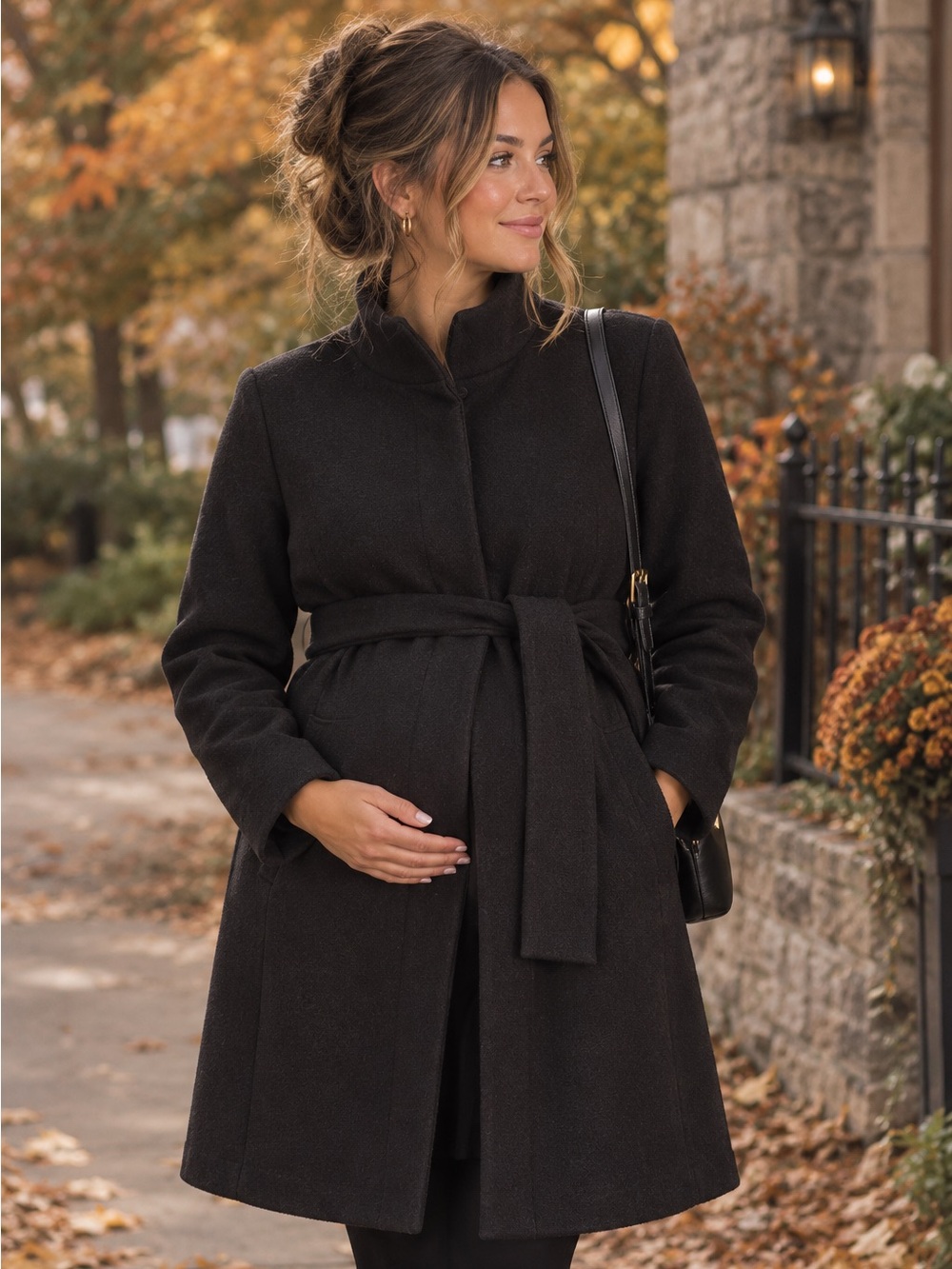 Old Navy Black Belted Maternity Trench Coat